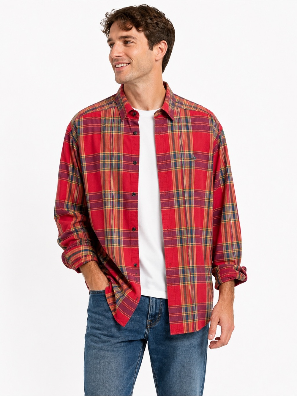 Vintage Tommy Hilfiger Men’s Red Plaid Button-Down Shirt Size M 100% Cotton